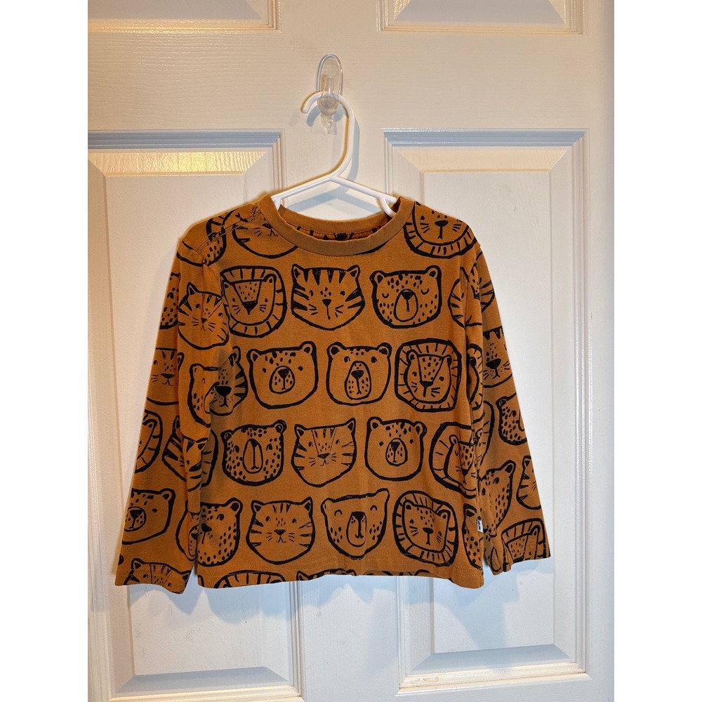 Little Sleepies Play Big Cat Faces Bamboo Long Sleeve Tee Mustard Tan Size 4T